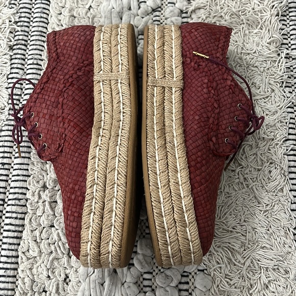 Pons Quintana red Leather Lace Up Espadrilles - Picture 3 of 6
